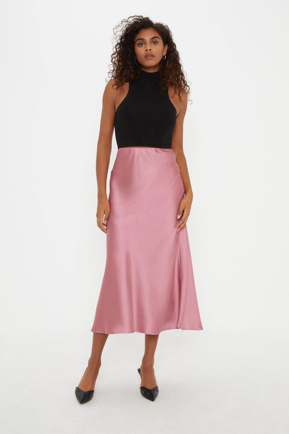 Women’s Satin Bias Midi Skirt - pink - 18