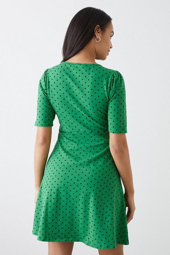 Dorothy Perkins Green Spot V Neck Ruched Mini Dress 3