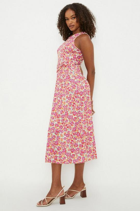 Dorothy Perkins Tall Pink Floral Twist Waist Detail Sleeveless Midi Dress 1
