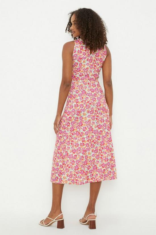 Dorothy Perkins Tall Pink Floral Twist Waist Detail Sleeveless Midi Dress 3
