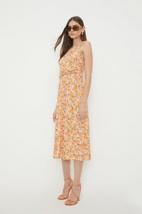 Dorothy Perkins Orange Floral Twist Detail Sleeveless Midi Dress 1