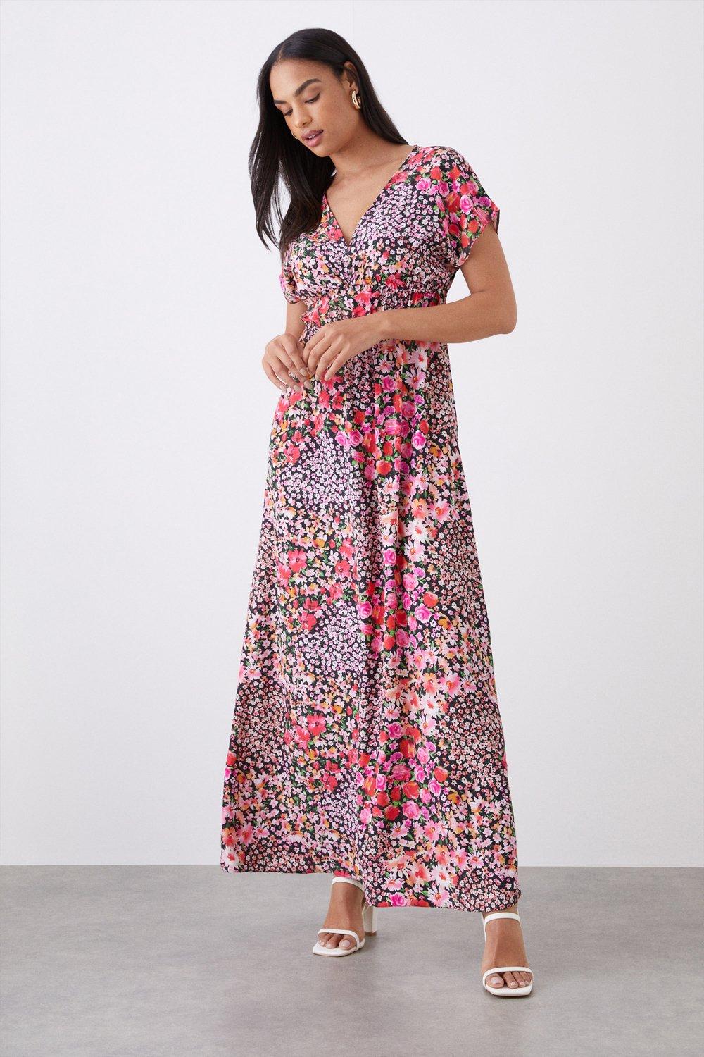 Dresses Multi Floral Print V Neck Maxi Dress Dorothy Perkins