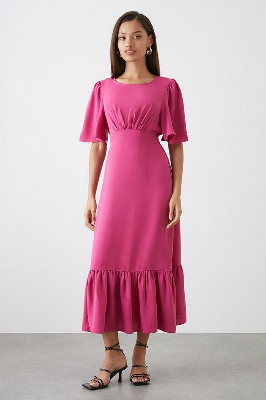 Dorothy Perkins Petite Pink Flutter Sleeve Midi Dress 1