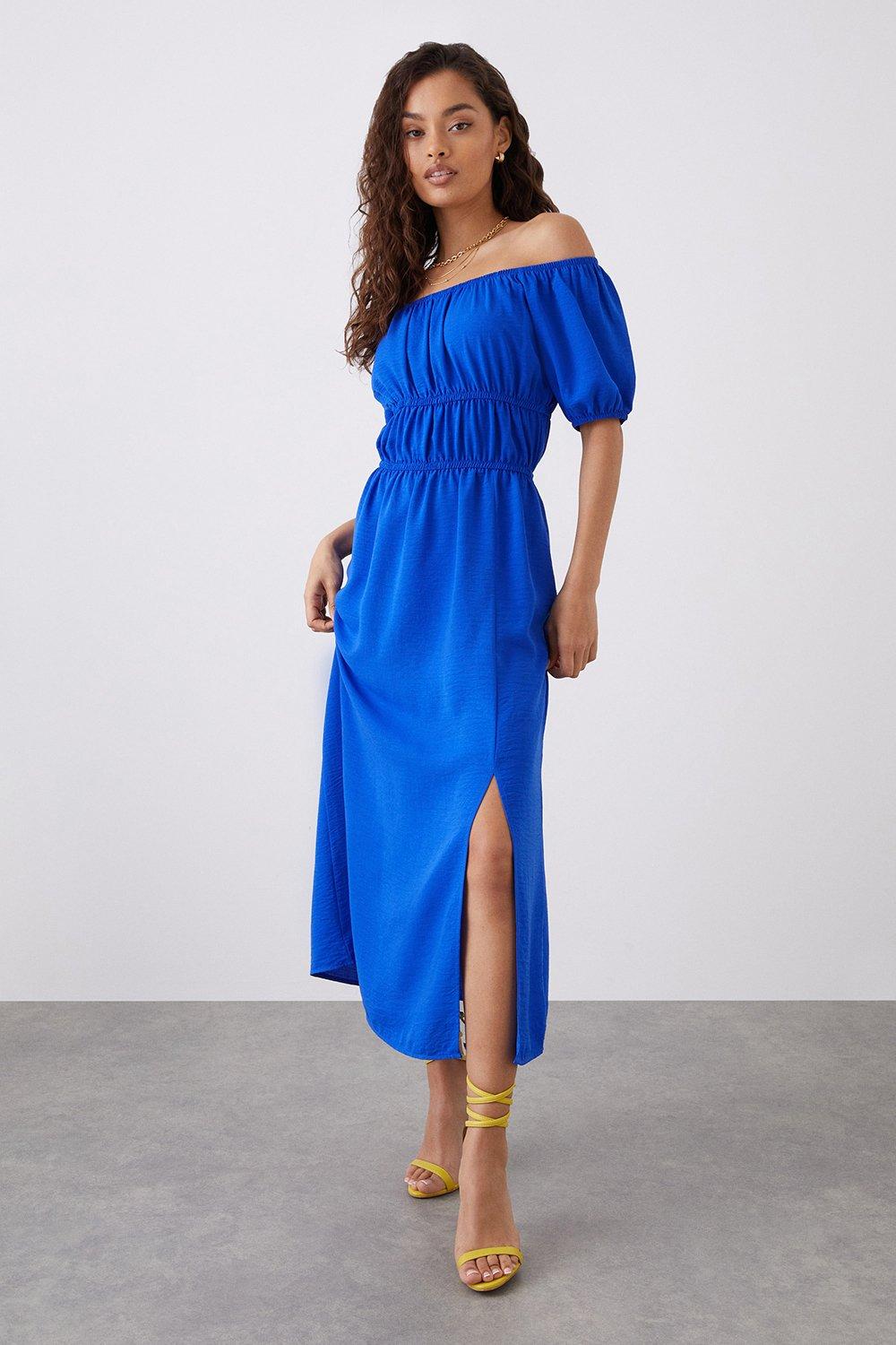 Dresses Petite Blue Bardot Midi Dress Dorothy Perkins