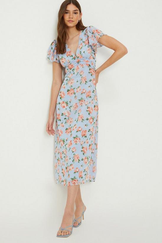 Dorothy Perkins Blue Floral Ruffle Sleeve Midi Dress 1