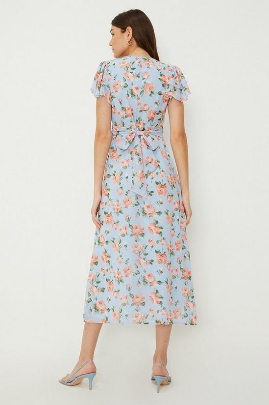 Dorothy Perkins Blue Floral Ruffle Sleeve Midi Dress 3