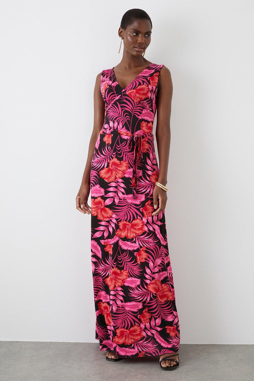 Pink palm 2025 print dress