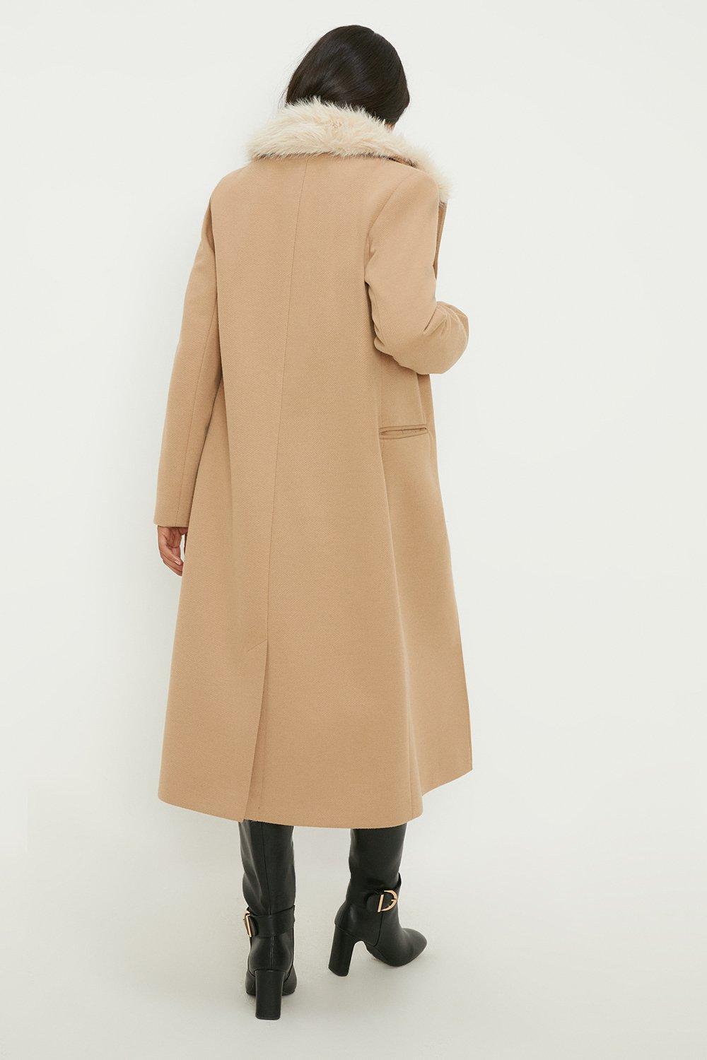 Topshop Faux-Fur Coat in CAMEL