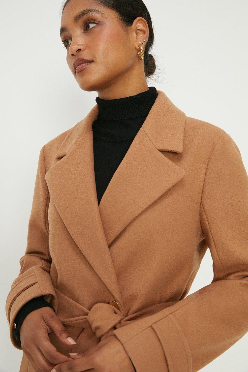 Dorothy perkins camel belted wrap clearance coat