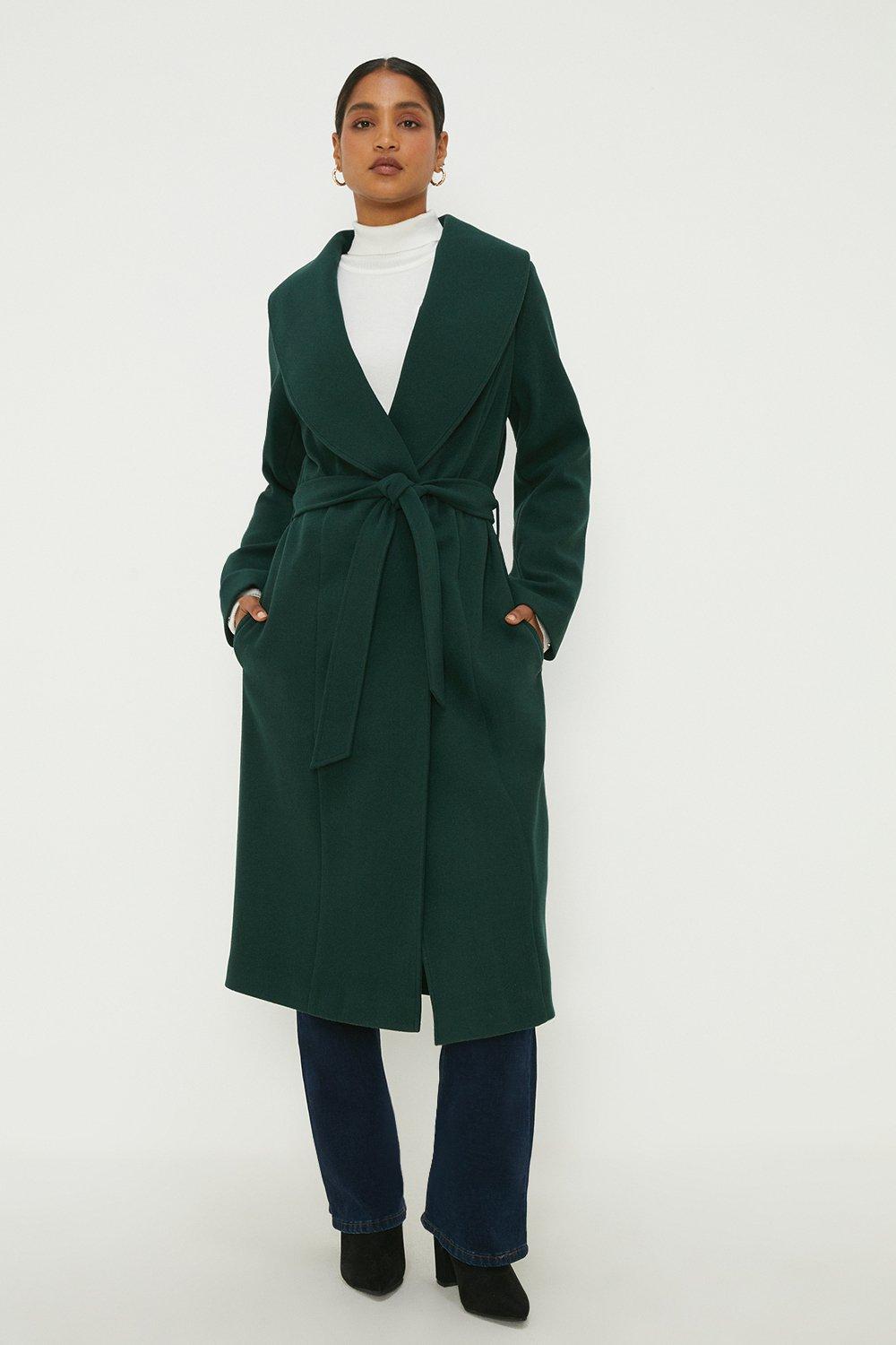 Women’s Longline Wrap Coat - dark green - S