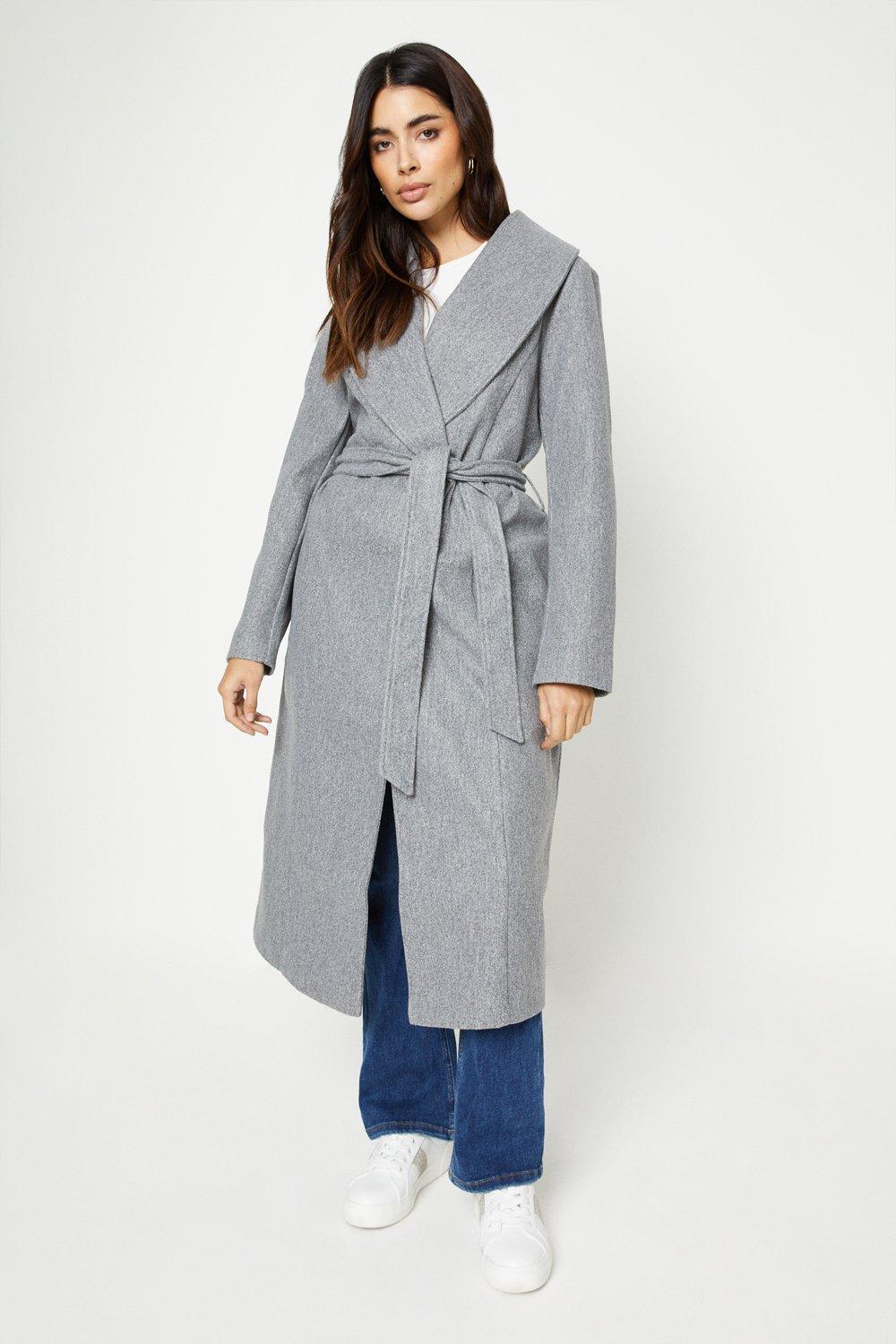 Women’s Longline Wrap Coat - grey marl - XS