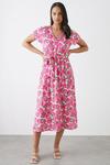 Dorothy Perkins Pink Floral Belted Midi Dress thumbnail 1