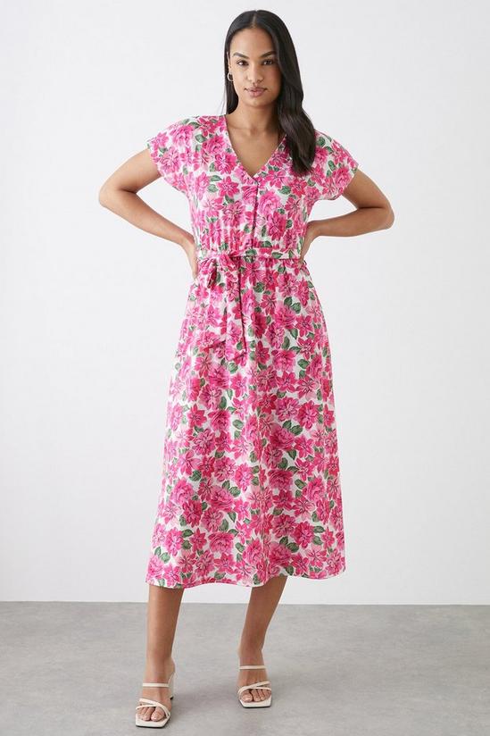 Dorothy Perkins Pink Floral Belted Midi Dress 1