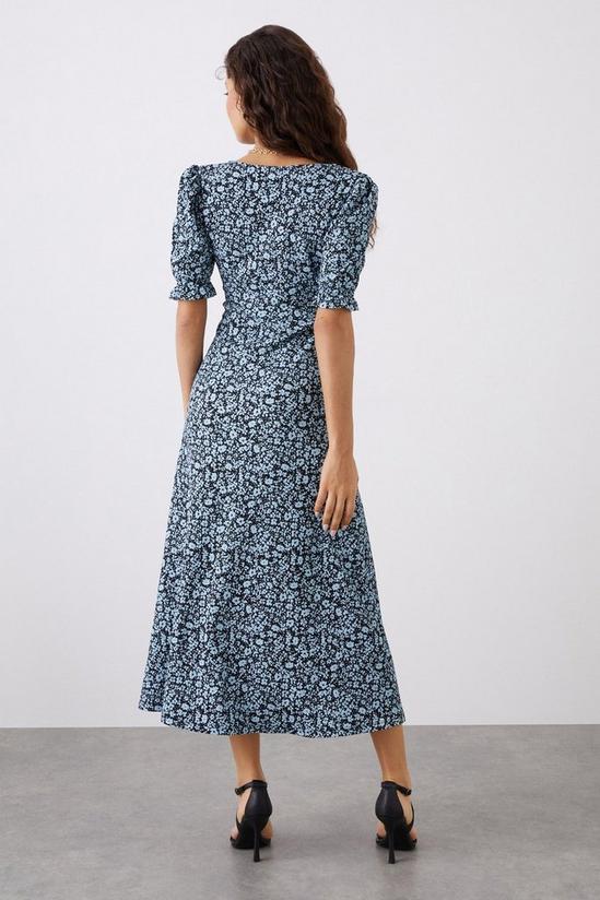 Dorothy Perkins Petite Blue Floral V Neck Midi Dress 3