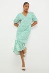 Dorothy Perkins Green Heart Shirred Waist Midi Dress thumbnail 1