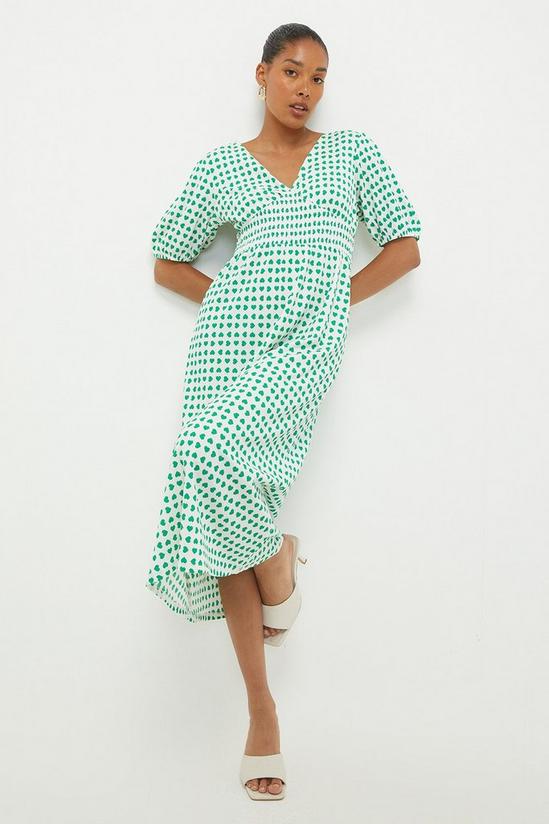 Dorothy Perkins Green Heart Shirred Waist Midi Dress 1