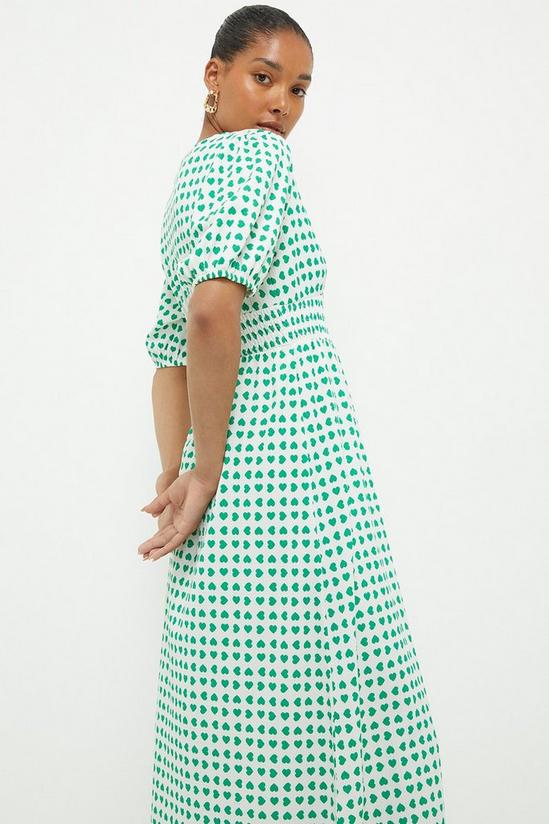 Dorothy Perkins Green Heart Shirred Waist Midi Dress 2