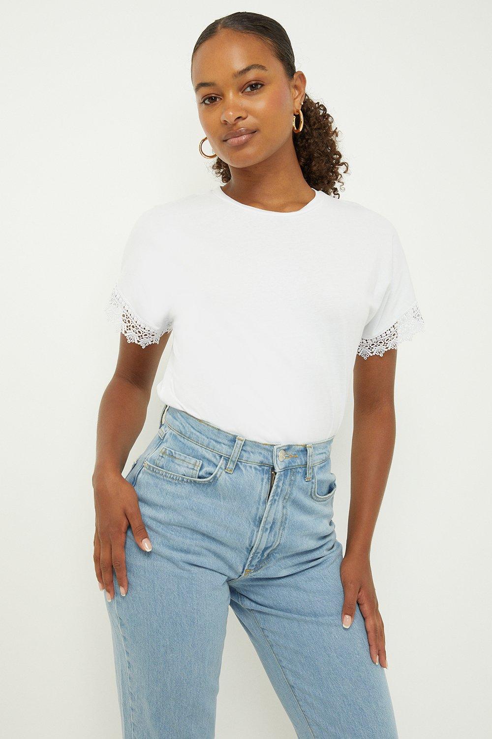 Womens Tall Lace Trim Sleeve T-shirt