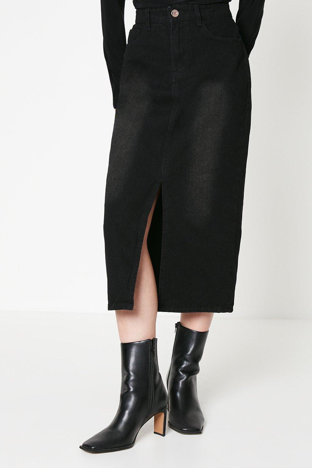 Women’s Midaxi Denim Skirt - black - 12