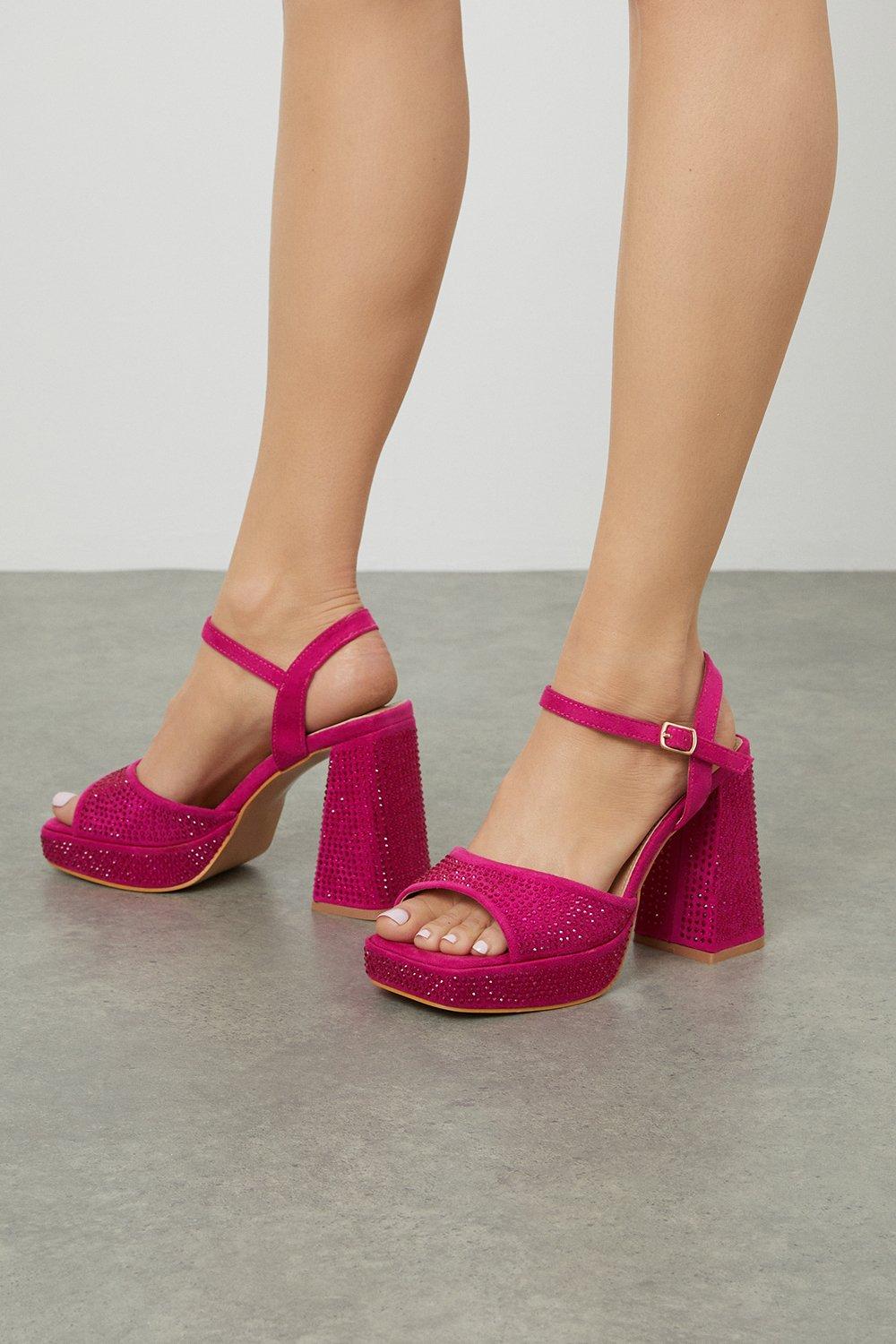 Women's Bella Sparkly Platform Heel Sandals - pink - 4