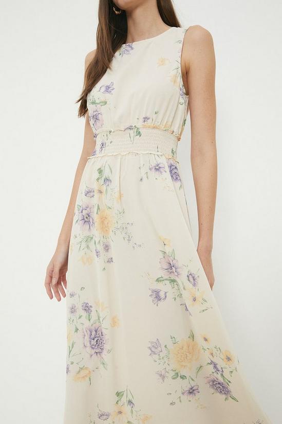 Dorothy Perkins Ivory Floral Chiffon Shirred Waist Midi Dress 4
