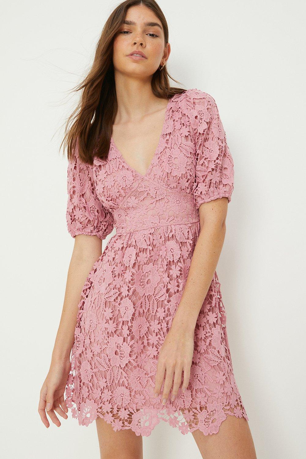 Women's Lace Mini Dress - rose - 10