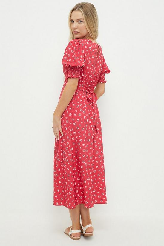 Dorothy Perkins Petite Red Shirred Cuff Midi Dress 3
