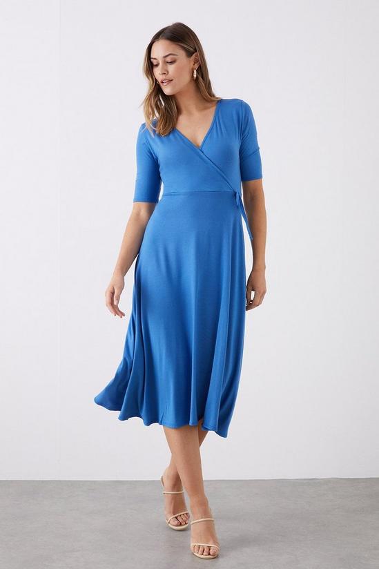Dorothy Perkins Blue Wrap Short Sleeve Midi Dress 1