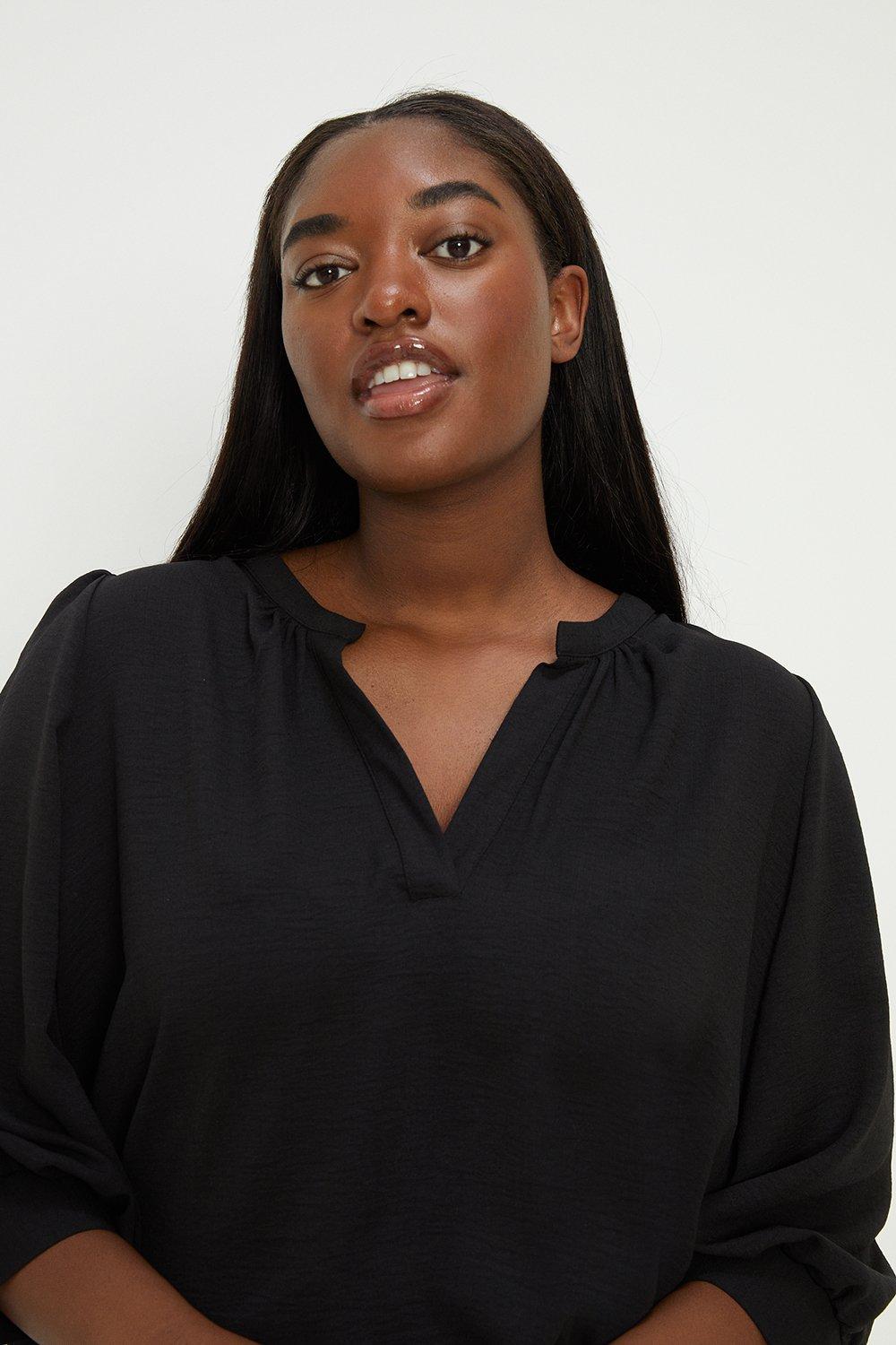 Tops | Curve 3/4 Sleeve Overhead Shirt | Dorothy Perkins