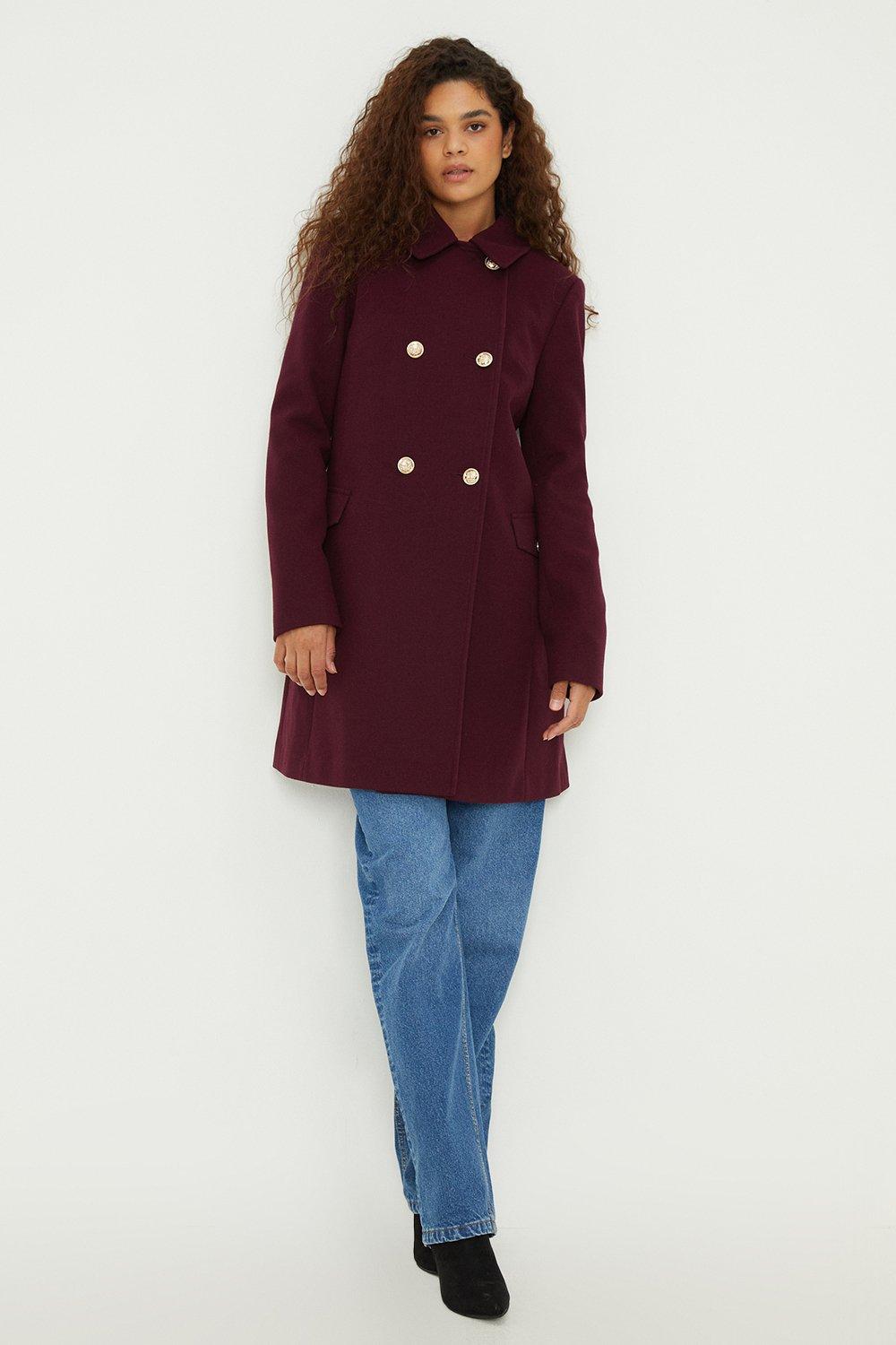 Women's Tall Dolly Military Button Coat - wine - M