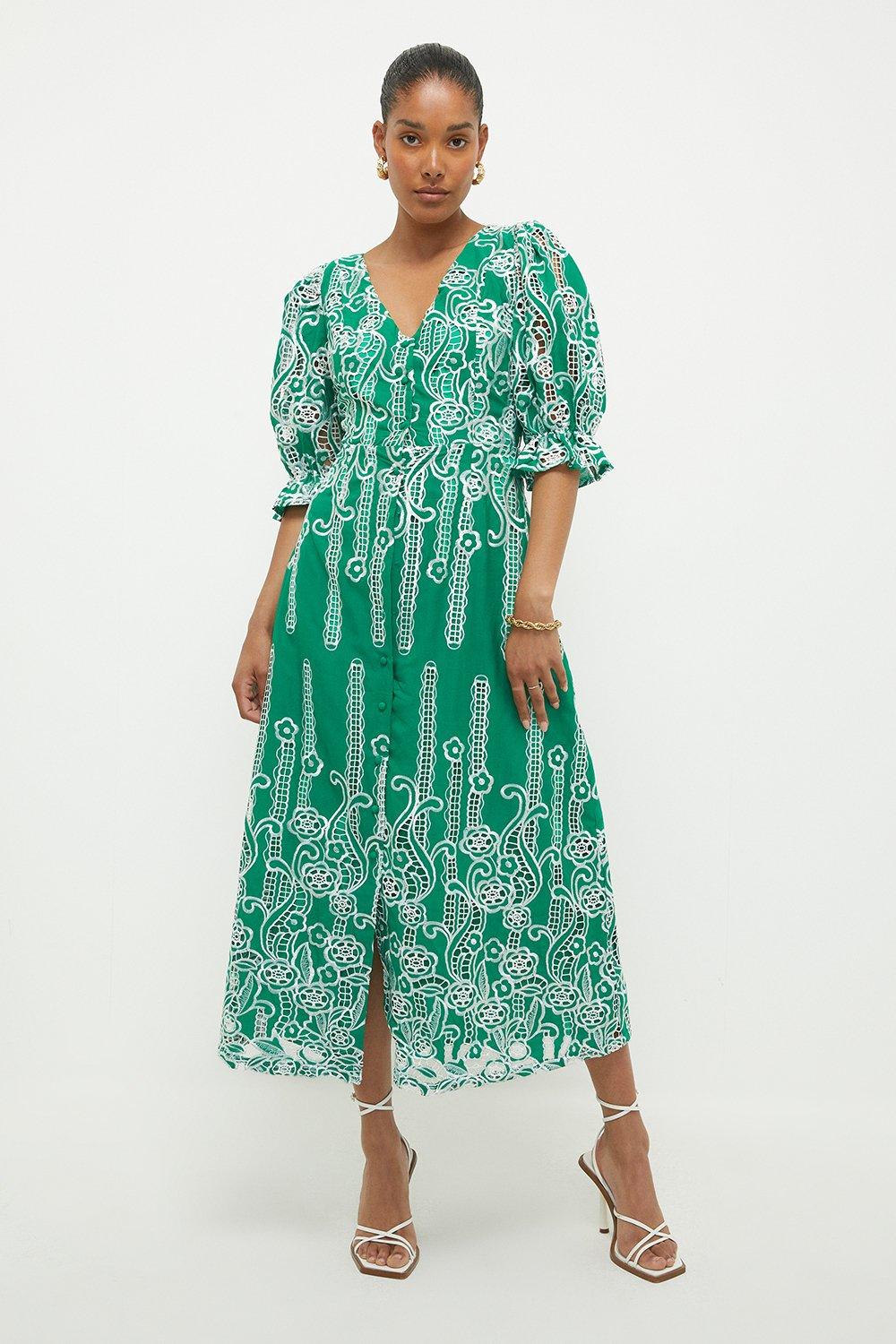Women’s Premium Cutwork Midi Dress - green - 8