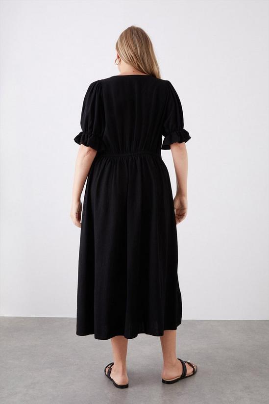 Dorothy Perkins Curve Black Linen Look Button Front Midi Dress 3