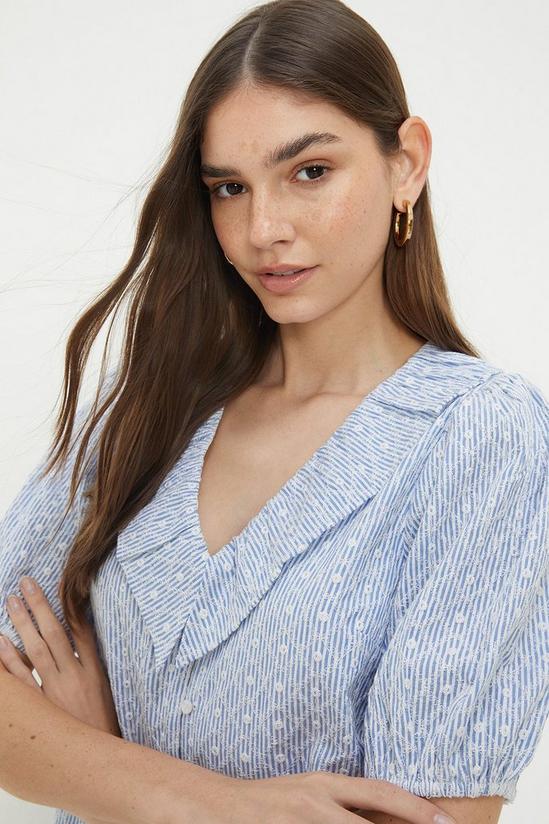 Dorothy Perkins Blue Stripe Embroidered Ruffle Neck Top 2