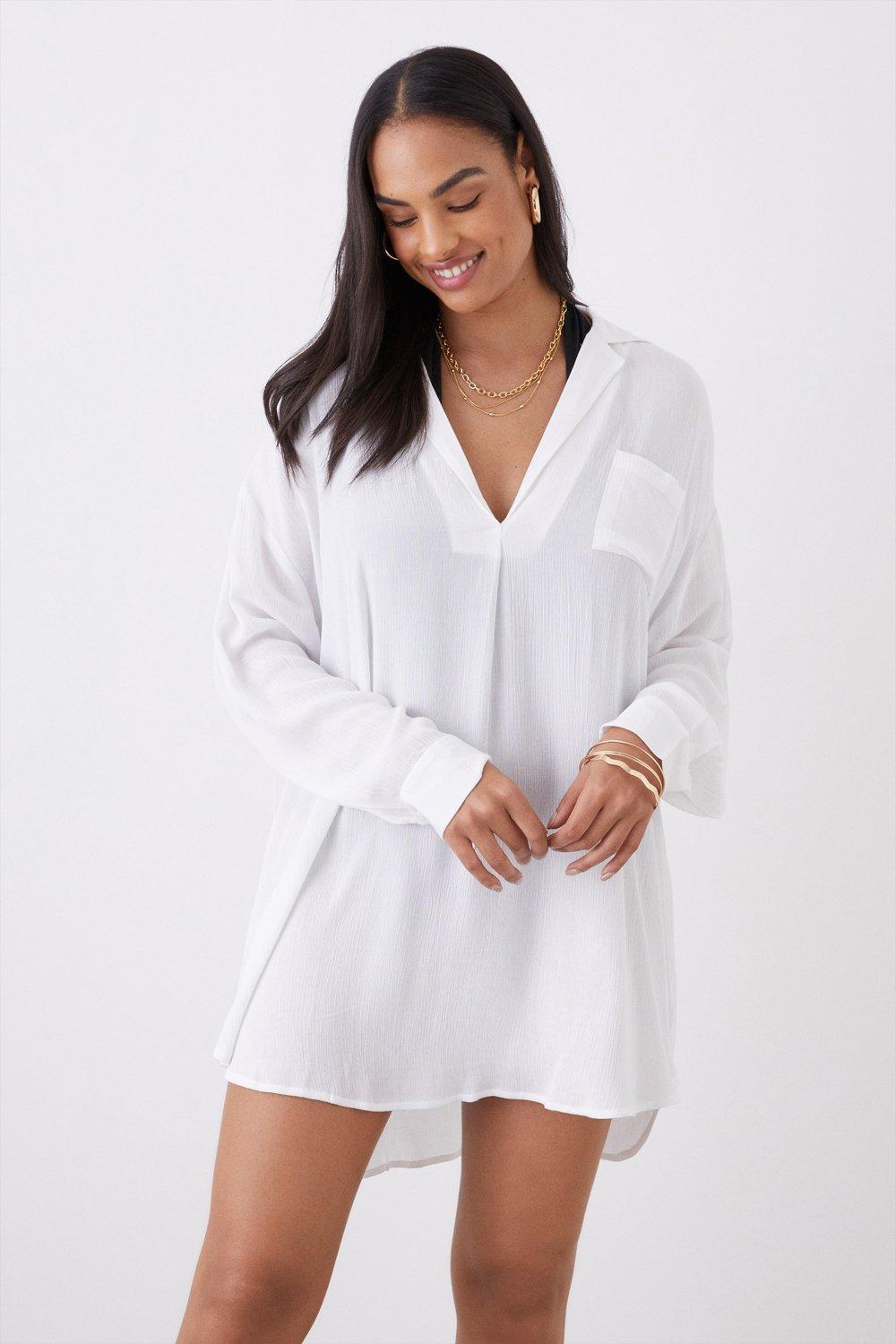 Women’s Pocket Detail Beach Shirt - white - L