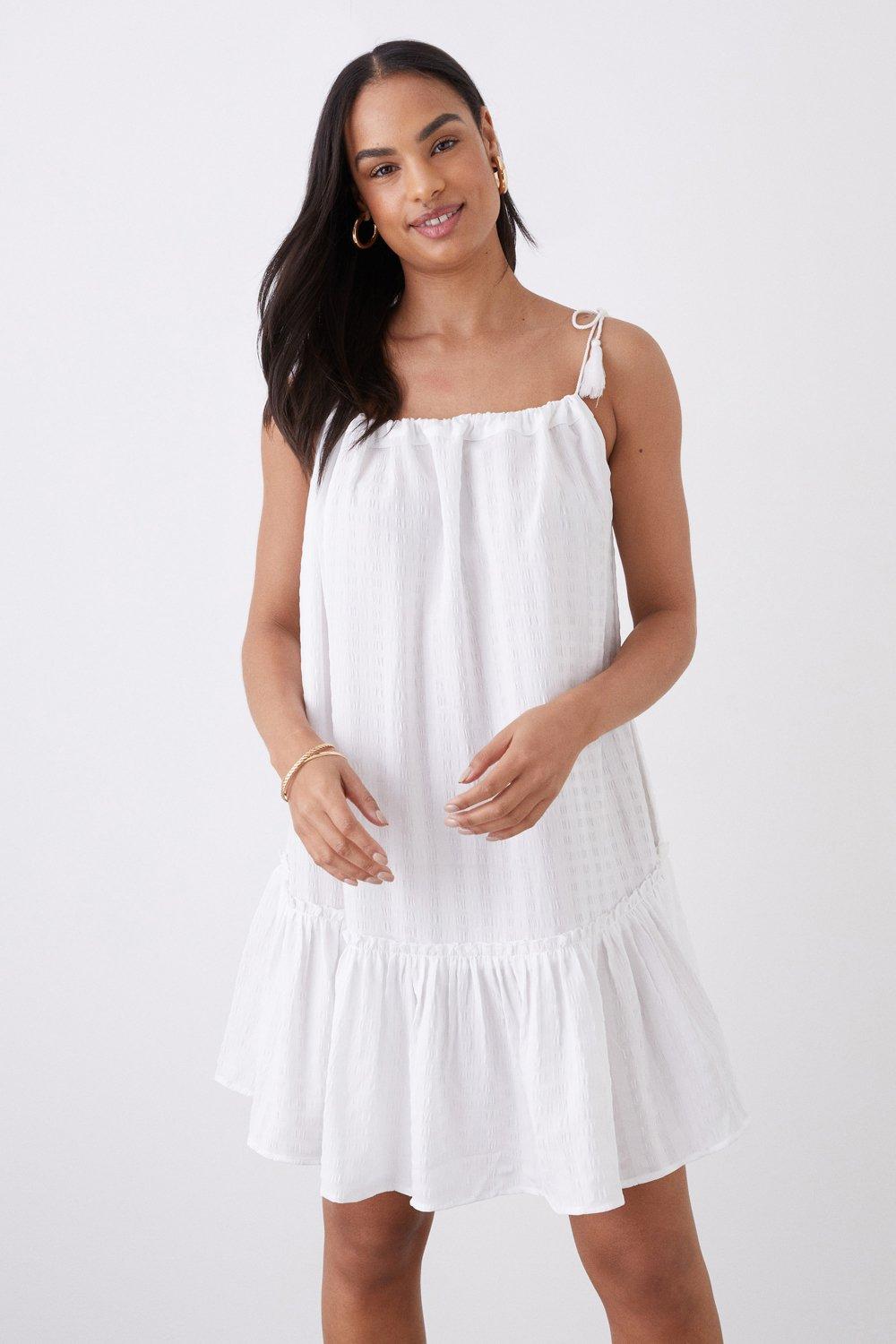 Women’s Mini Tassel Beach Dress - white - L