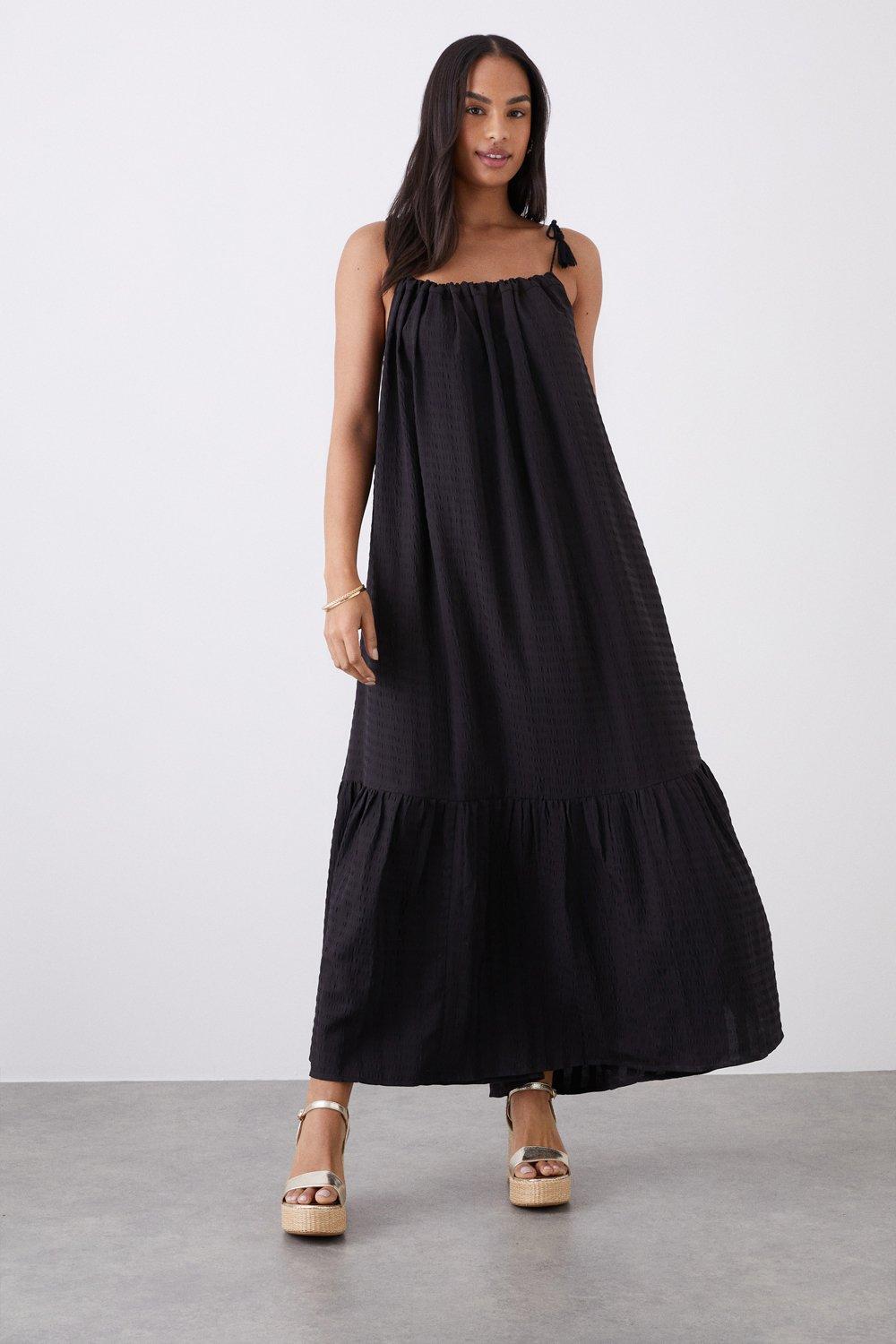 Women’s Maxi Tassel Detail Beach Dress - black - L