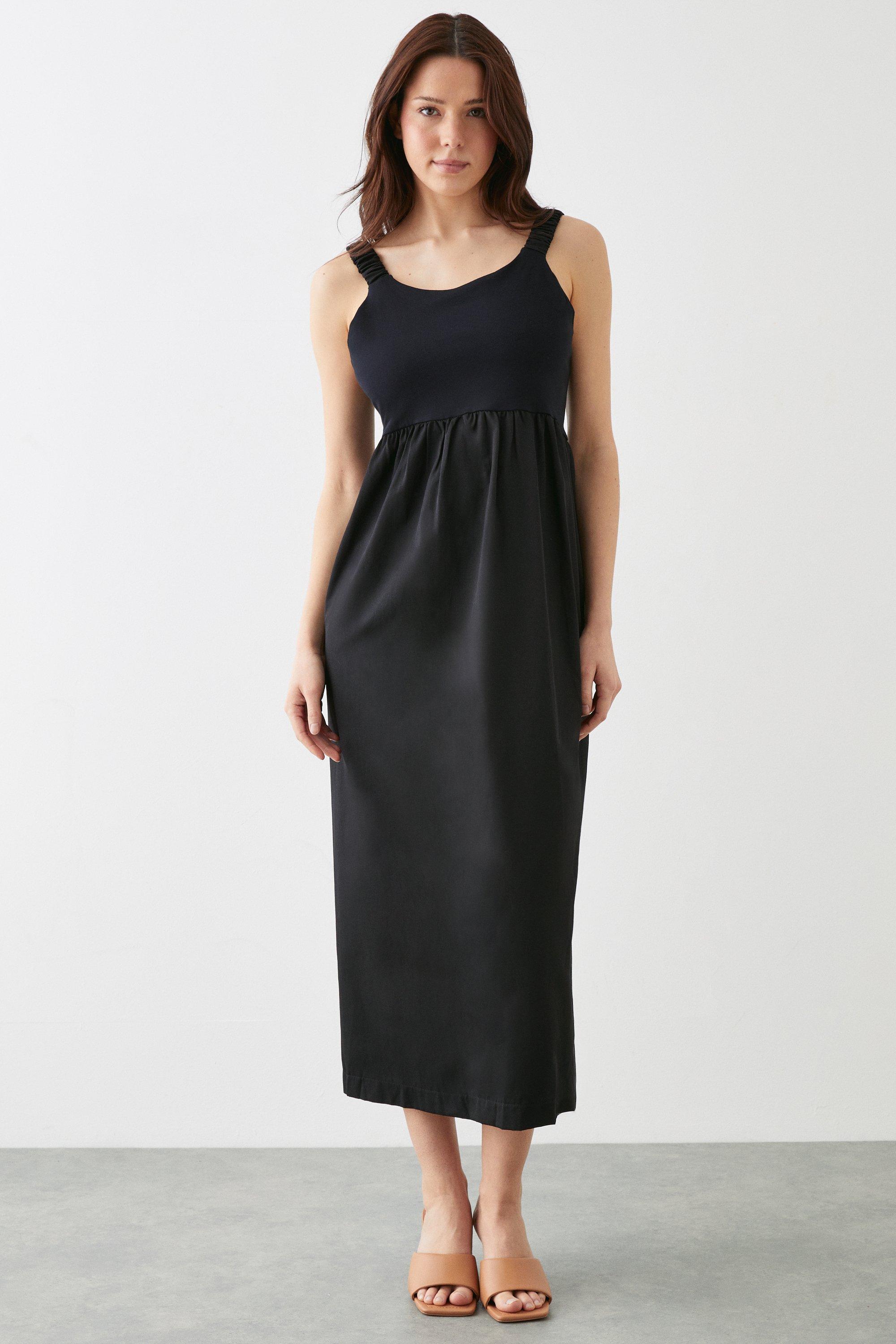 Women’s Black Sleeveless Jersey Woven Mix Midi Dress - M