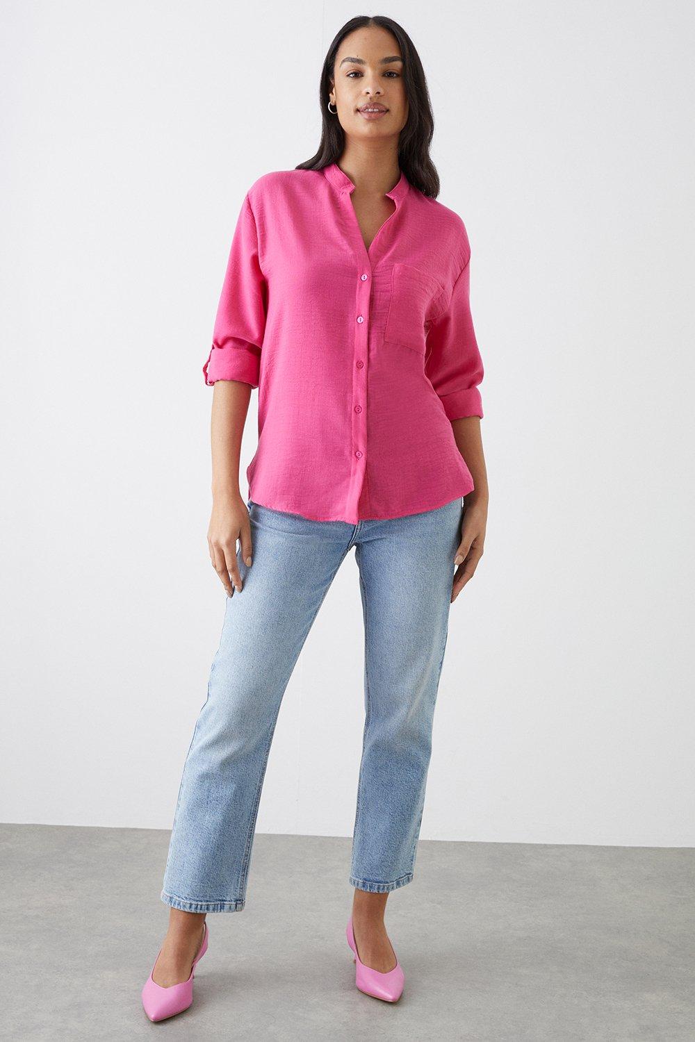Womens Pink Roll Sleeve Shirt