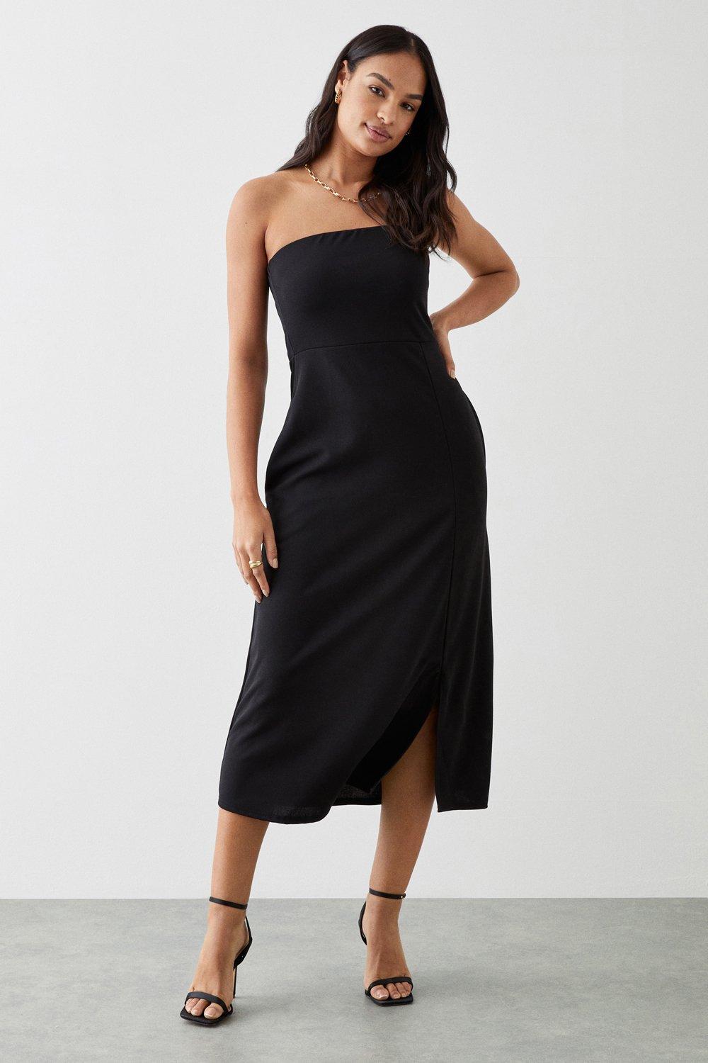 Women’s Bandeau Midi Dress With Pockets - black - 10