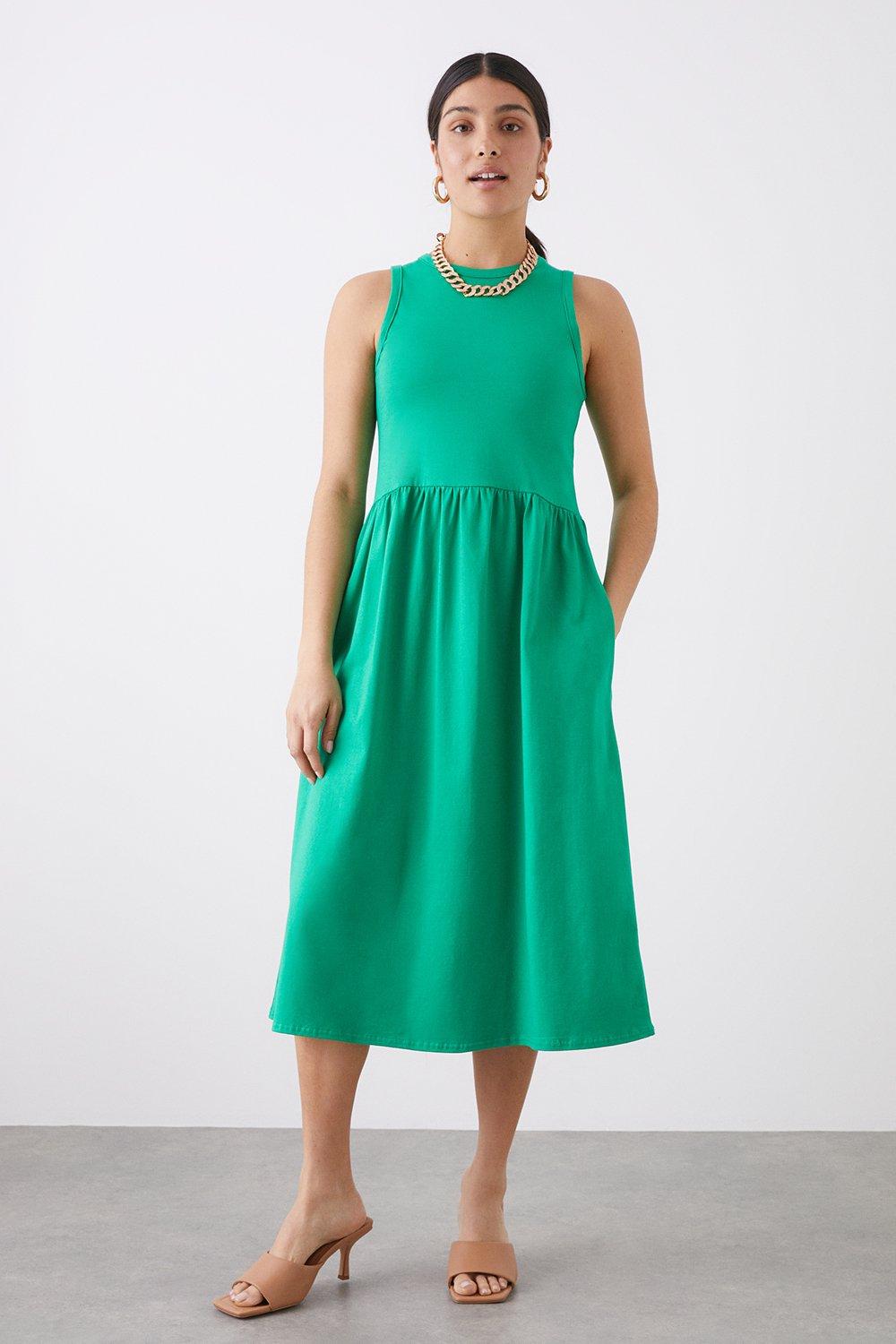 Women’s Sleeveless Smock Midi Dress - green - 14