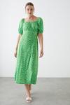 Dorothy Perkins Tall Green Floral Short Sleeve Midi Dress thumbnail 1