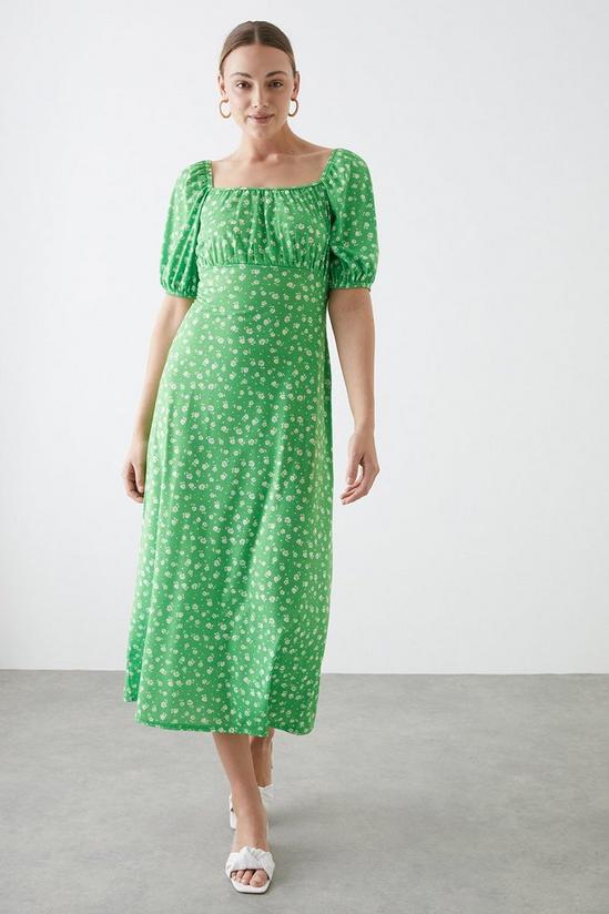 Dorothy Perkins Tall Green Floral Short Sleeve Midi Dress 1
