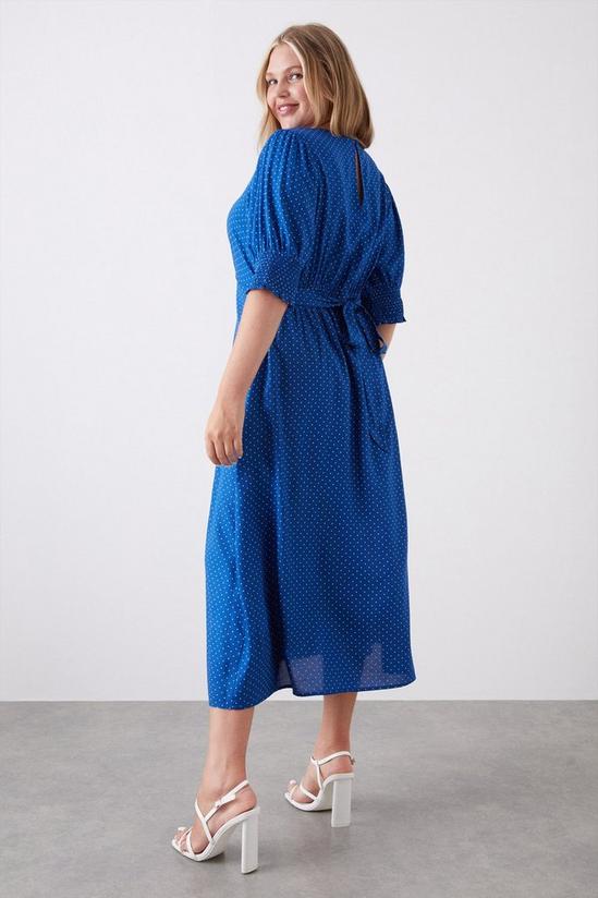 Dorothy Perkins Curve Cobalt Spot Empire Shirred Cuff Midi Dress 3