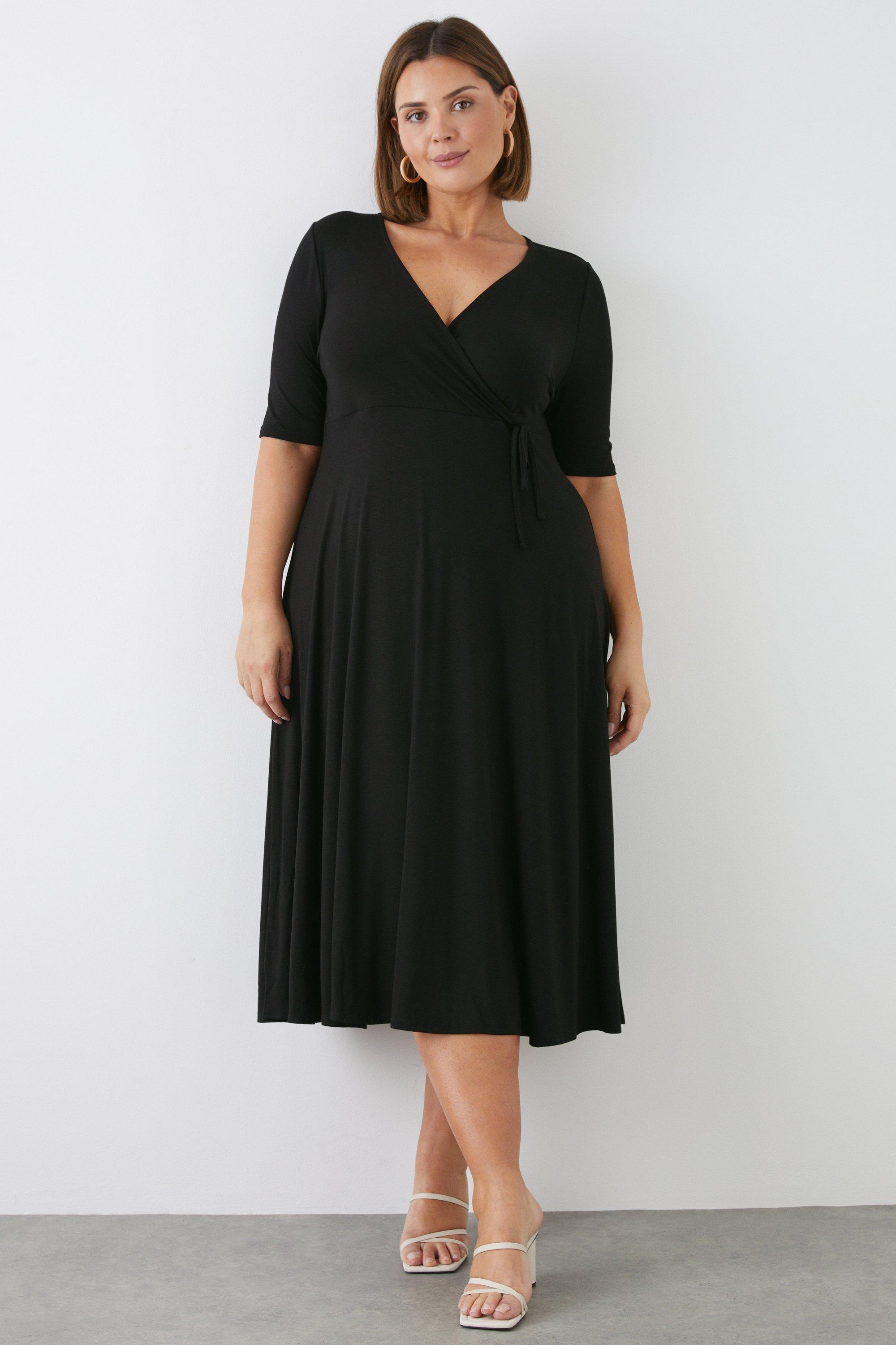 Women’s Curve Short Sleeve Jersey Wrap Dress - black - 24
