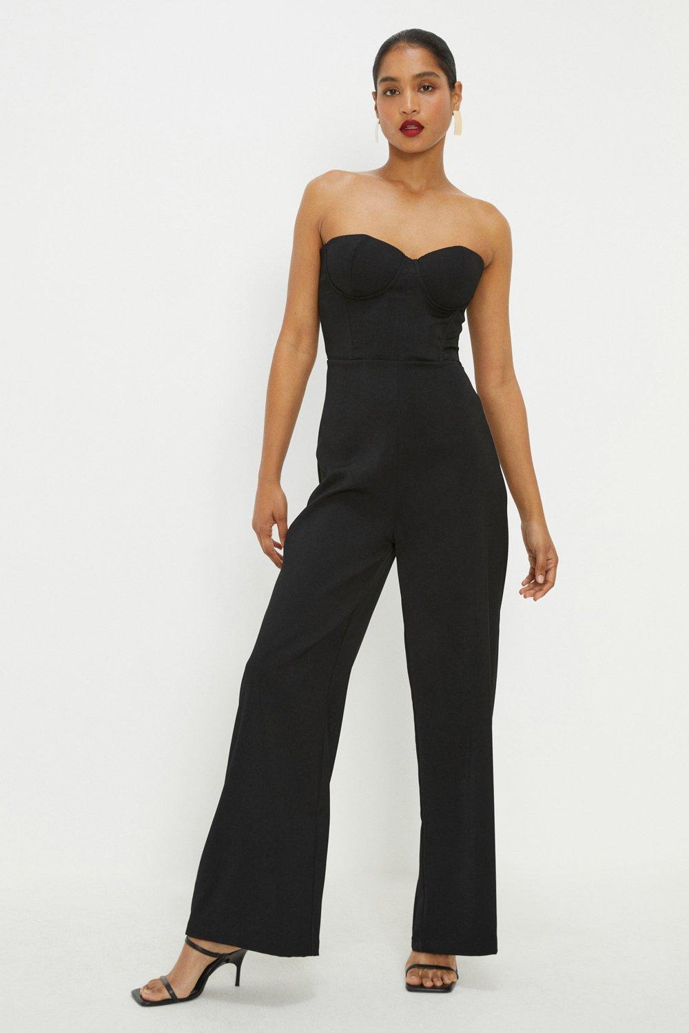 Black best sale strapless jumpsuit