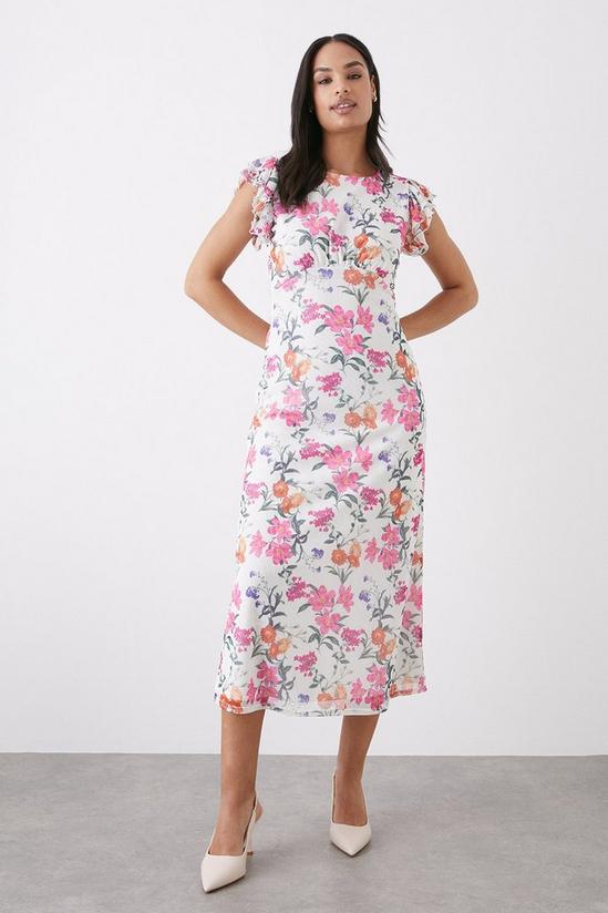 Dorothy Perkins Multi Floral Mesh Flutter Sleeve Midi Dress 1