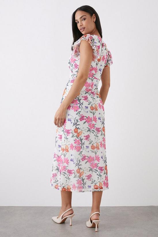 Dorothy Perkins Multi Floral Mesh Flutter Sleeve Midi Dress 3
