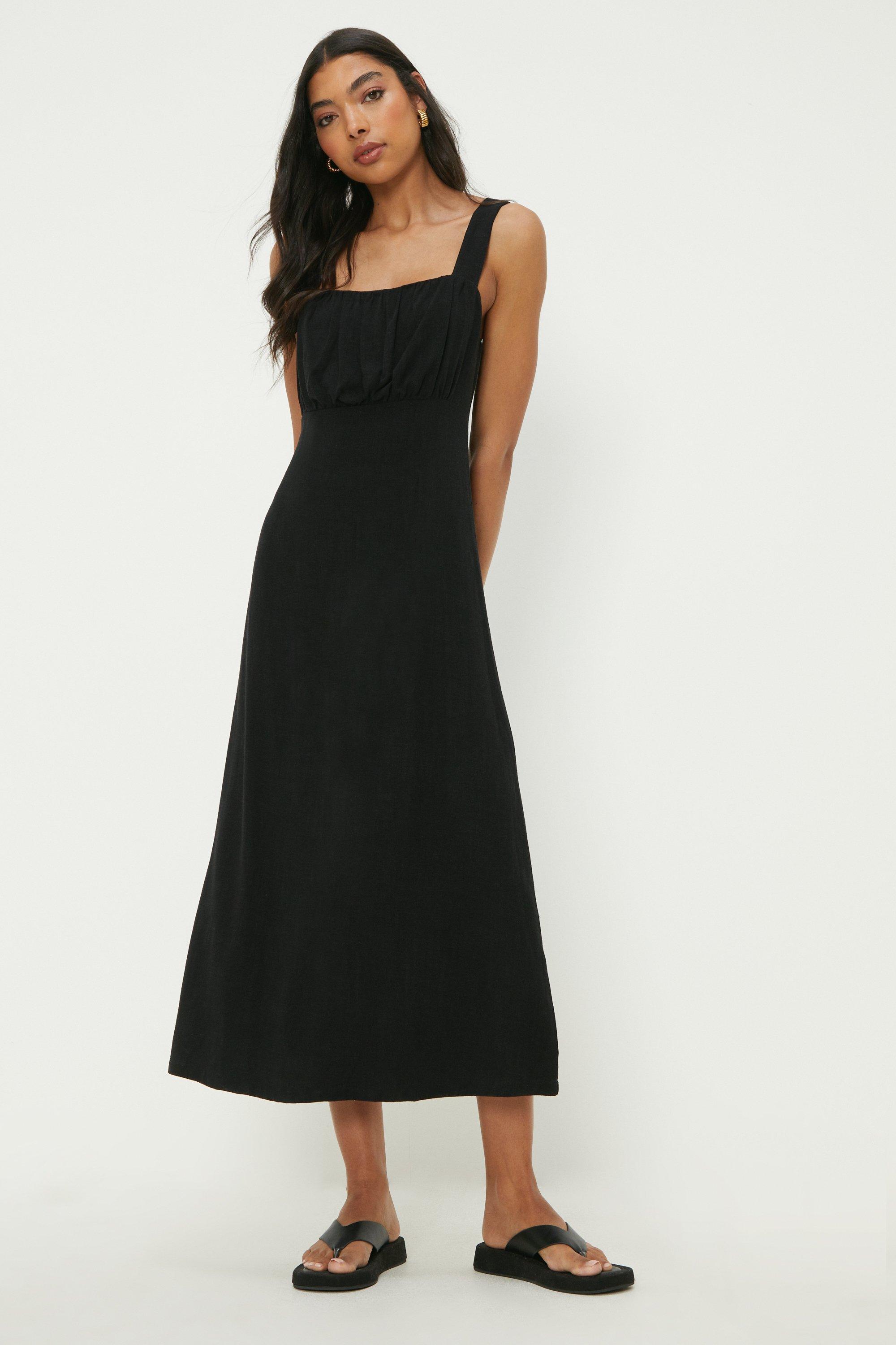 Womens Ruched Bust Strappy Midi Dress