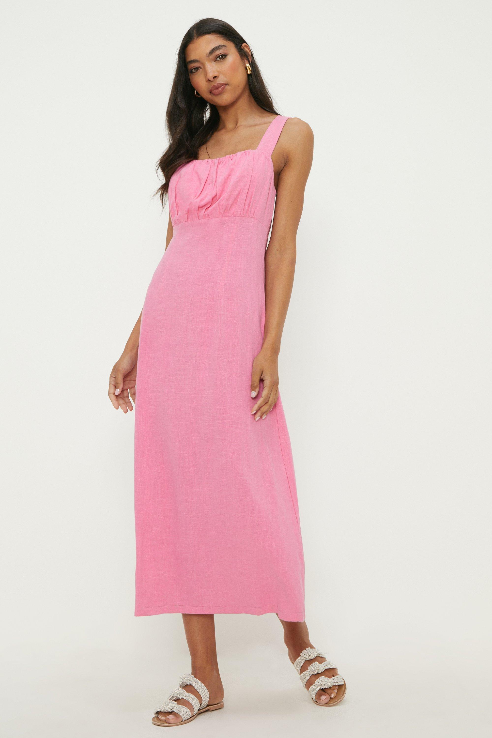 Women's Ruched Bust Strappy Midi Dress - pink - 12