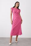 Dorothy Perkins Pink Spot Mesh Flutter Sleeve Midi Dress thumbnail 1
